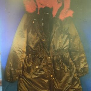 DKNY Black Parka with Pink Fur Hood